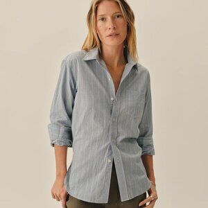 Buck Mason Mainstay Cotton Button-Down Shirt Blue Sea Salt Stripe Size L